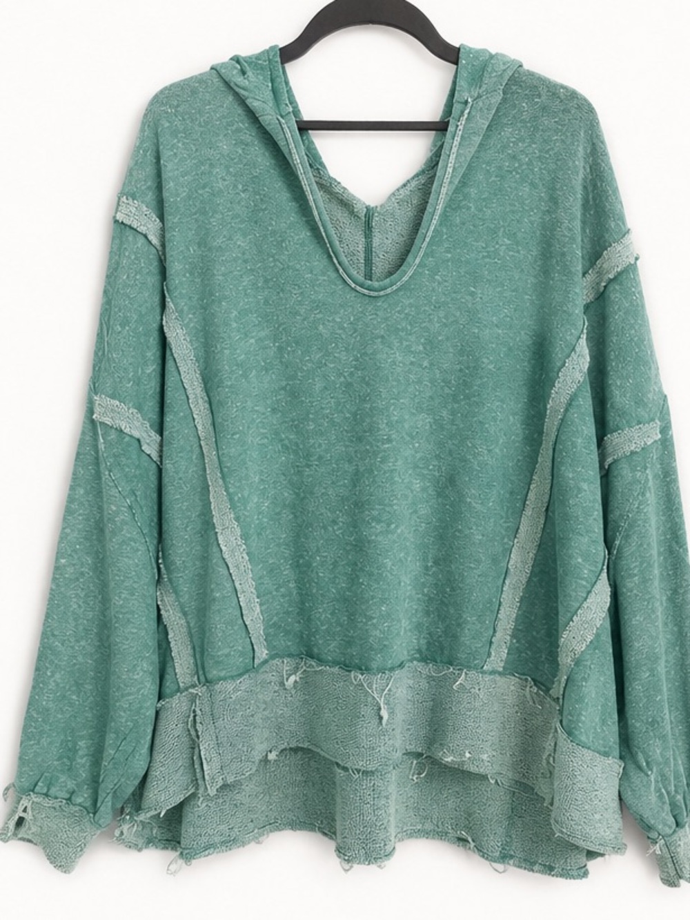 Zenana Mineral Wash Oversized Hoodie Green S/M Distressed Boho